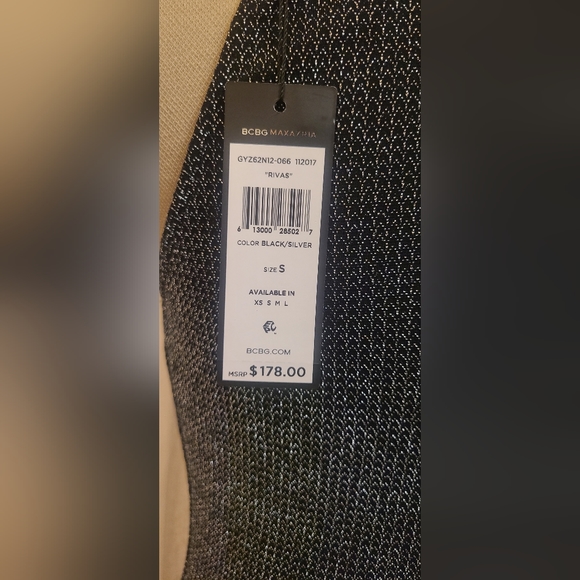 BCBG MAX AZRIA Rivas Metallic Asymmetrical Holiday Black Sparkly Glitter Dress - Picture 4 of 5